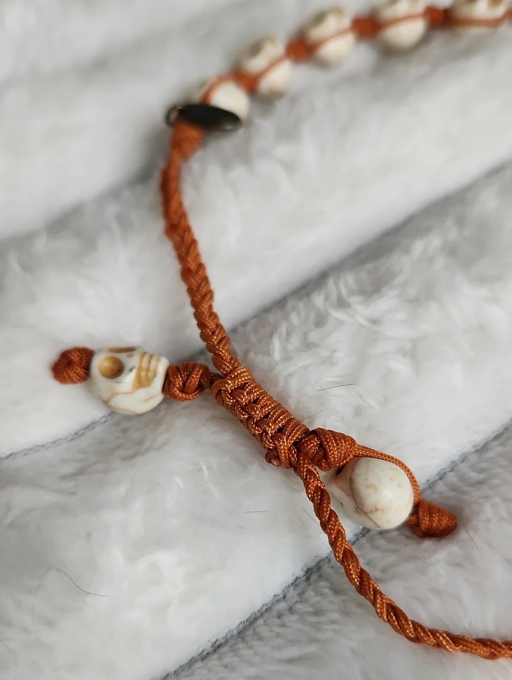 Taj Brand Orange Weave Beaded Skull Bracelet